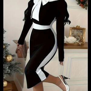 SHEIN Black Dress with White Bow Accent NWOT